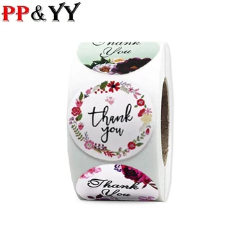 

500pcs/lot Cute Flower Thank You Series Round Sticker Seal Labes Mutifunction DIY Decorative Gifts Package Labels for Baking