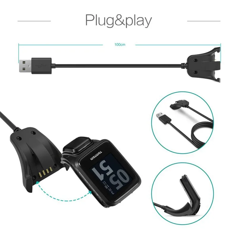 100 см кабель для передачи данных USB разъем зарядное устройство для умных часов зарядный шнур для TomTom Spark Runner 2 3