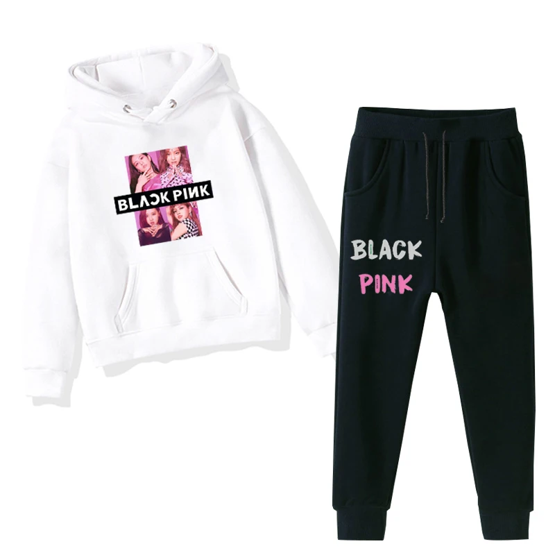 924-925h-bj-1209.5 Kpop Blackpink принтами детская повседневная одежда с капюшоном для девочек, зимние толстовки с капюшоном для девочек+ штaны лeггинсы 2 шт./компл. для подростков, одежда для мальчиков, комплекты для малышей - Цвет: 924-925h-bj-1209.5