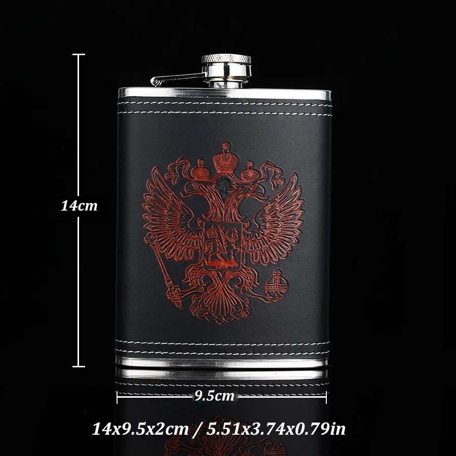 8oz BIUBIUTUA 18 унций, нержавеющая сталь, большие фляжки, красная Национальная эмблема, дизайн, узор, кожаная фляжка для виски, набор, 18 унций, фляжка, набор - Цвет: 8oz