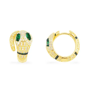 

SLJELY Fashion S925 Sterling Silver Green Eyes Serpent Snake Hoop Earrings with Zirconia Stones Women Egyptian Tribute Jewelry