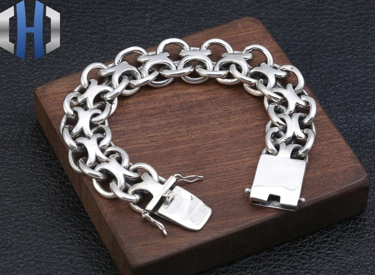 

S925 Sterling Silver Wild Personality Tide Bracelet Men's Thai Silver Domineering Creative Whip Plain Weave Bracelet