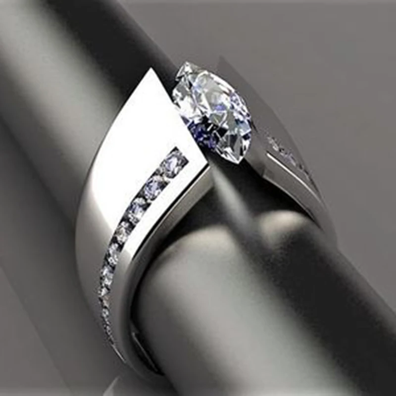 

Moda 2019 Bright Silver Hip Hop Cool Finger Rings For Women Men Luxury Horse Eye Shaped White Zircon Wedding Ring Jewelry Z4P126