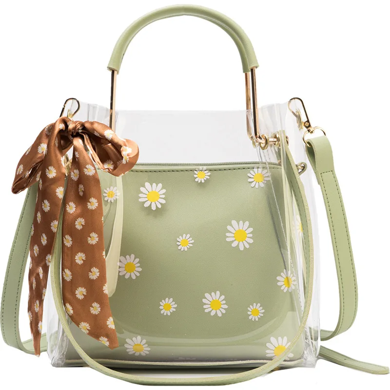 

Women Bag leather handbags messenger bags shoulder bag Handle women Handbag purse pouch In Transparent bag flowers with Scarves