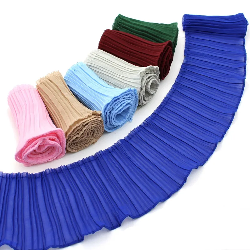 11 см Ширина Белый Черный эластичный плиссированный шифон Ткань кружевная Лента