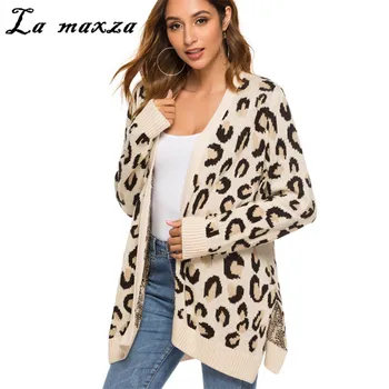 

Oversized 2019 Winter Casual Leopard Women Cardigans Korea Style Streetwear Sweater Coats