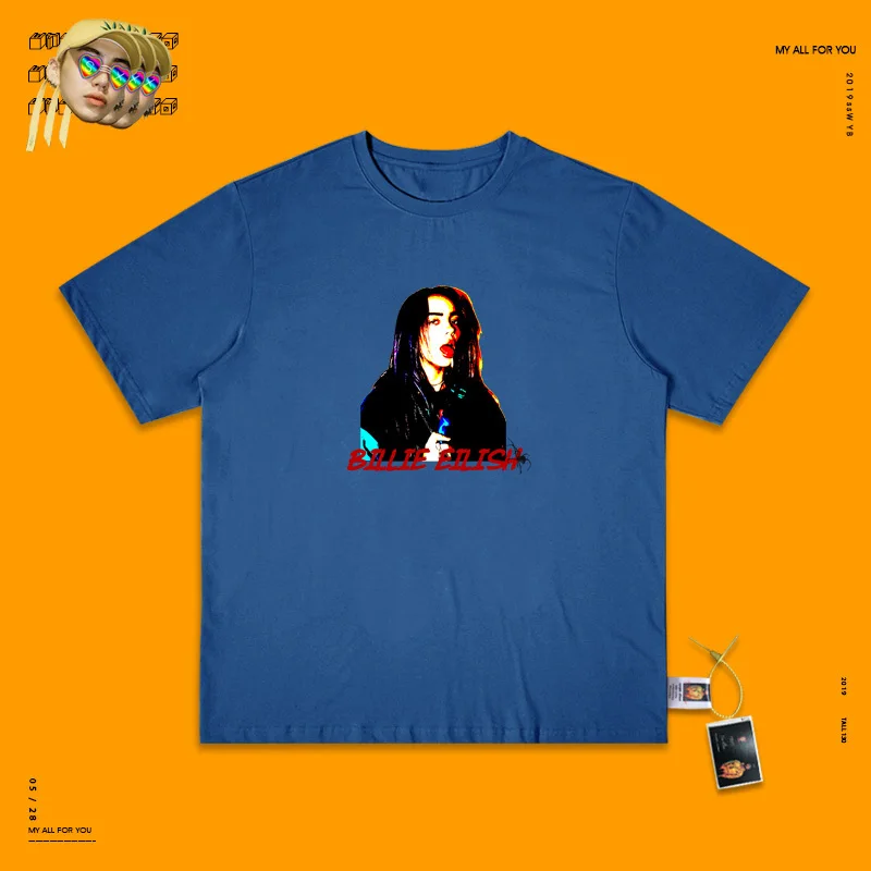 Billie Eilish пирус груша Паровая волна короткий рукав рендеринг без подкладки верхняя одежда женская школьная ветер половина рукава Matcha зеленый T A - Цвет: jewelry blue