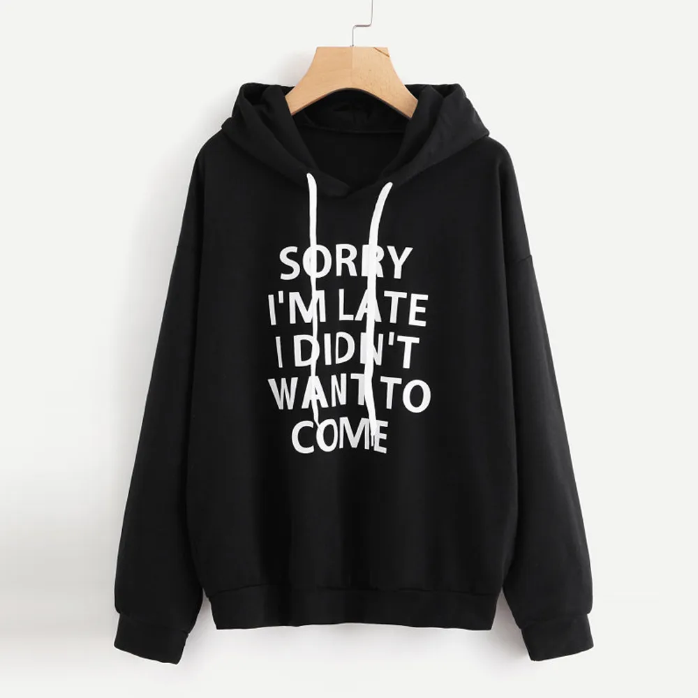 JAYCOSIN Women O-Neck Hoodie Jumper Long Sleeve Letter Print Casual Hooded Unique Sweet Comfortable Chic Pullover Tops Blouse