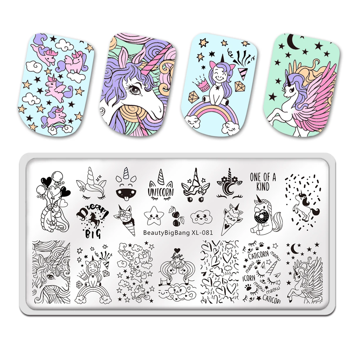 

Beautybigbang Nail Stamping Plates Rainbow Unicorn Cloud Cute Theme Image 12*6cm Template Mold Nail Art Stencil BB2