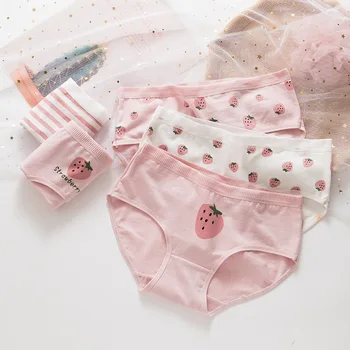 

Cartoon Women Panties Girl Pink Strawberry Cute Underwear Soft Physical Cotton Panties Briefs Female Lingerie NK70
