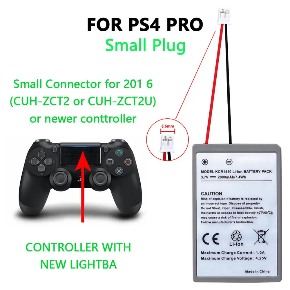 2000mAh 3.7V Battery for Sony PS4 Pro Slim Bluetooth Dual Shock
