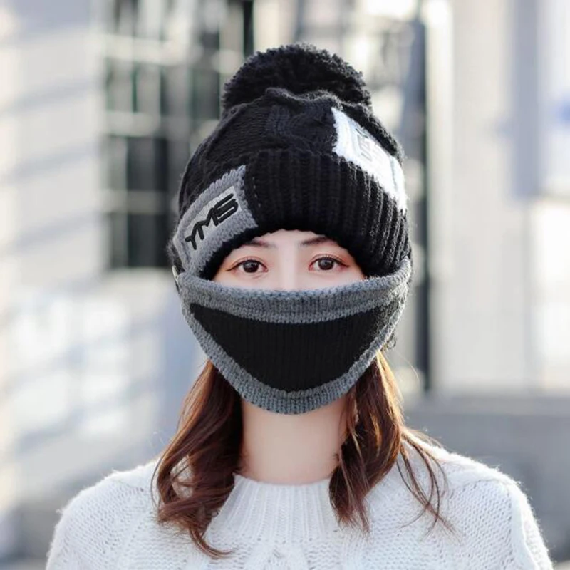 Women's Winter Scarf Hat Sets Hats Knitted Face Protection Mask 3 Pieces Set Balaclava Skullies Beanies Ski Beanie Warm Thick
