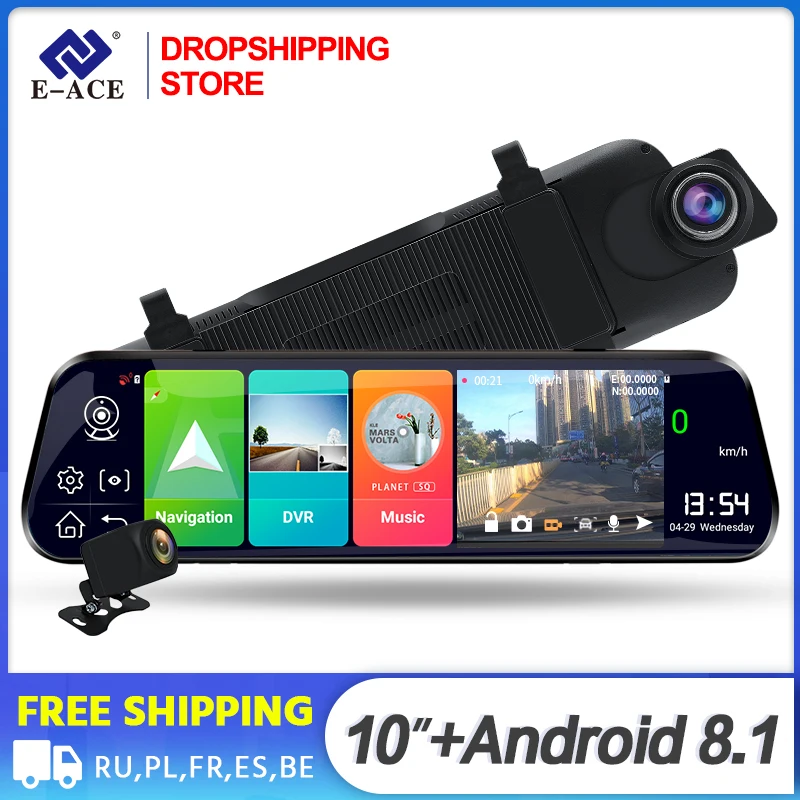 Дропшиппинг E ACE D13 Android 8 1 4G Автомобильный видеорегистратор 10 &quotWIFI ADAS GPS навигация