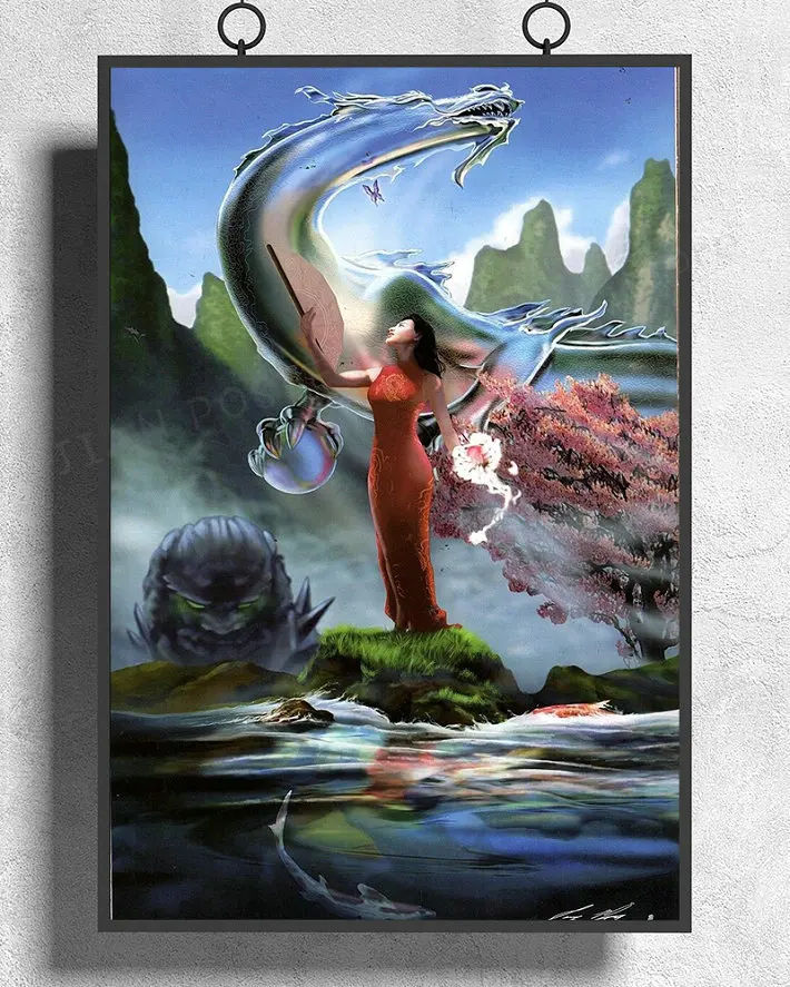 

Шелковый плакат H508, украшение для дома, фэнтезийная женщина на бассейне с фигуркой, настенное искусство, Рождественский подарок