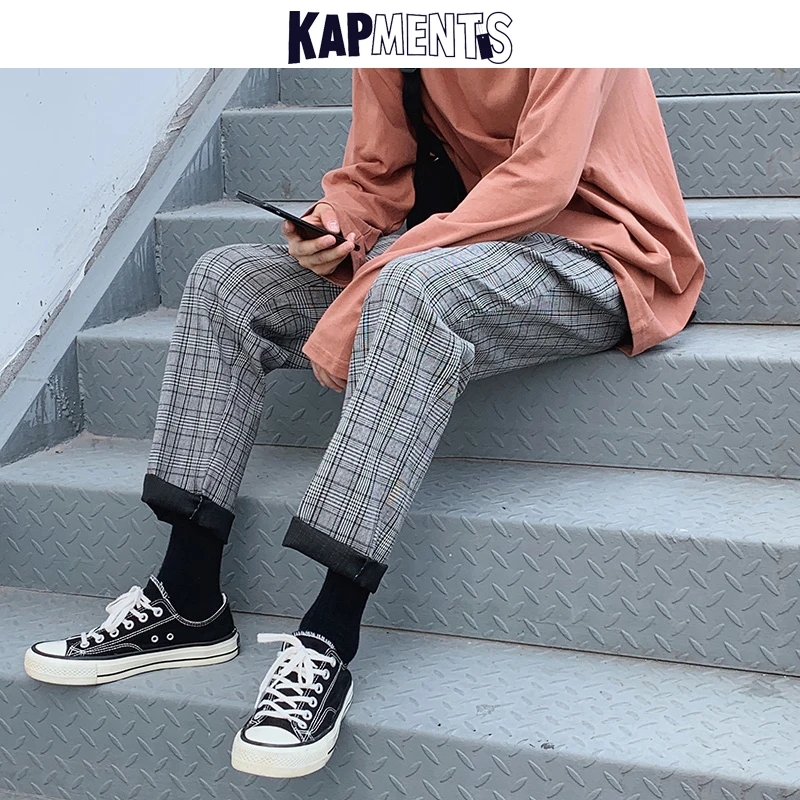 Casual Pants Men Streetwear Plaid Joggers Casual Straight Harem Korean Hip Hop Track Plus Size casual pants sports pants casual sports pants