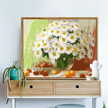 

Romantic Daisy Paintings By Numbers DIY Pictures Oil Coloring By Numbers Linen Drawing By Numbers Canvas Decor New Arrivals