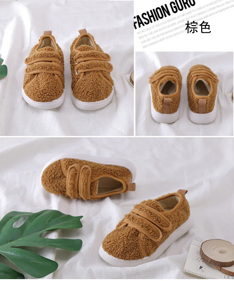 Детская обувь на липучке для малышей; сезон осень-зима; теплая Модная Повседневная обувь; удобная детская однотонная обувь с мягкой подошвой