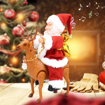 

Christmas Gift Electric Santa Claus Riding A Deer Music Box Player Add Festive Atmosphere Toy For Children Toy Home Xmas Decor