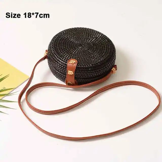 CB040C Mingzion, круглая соломенная летняя сумка из ротанга, женская сумка ручной работы, пляжная сумка через плечо, сумка, круглая богемная школьная сумка для леди - Цвет: CB040C