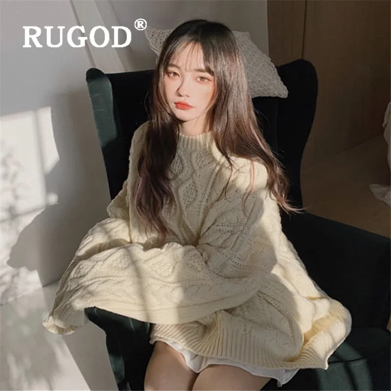 RUGOD, толстый вязаный свитер для женщин, Одноцветный, твист, свитер большого размера, пуловеры, теплая мягкая туника, Корейская винтажная мода, тянущаяся осень