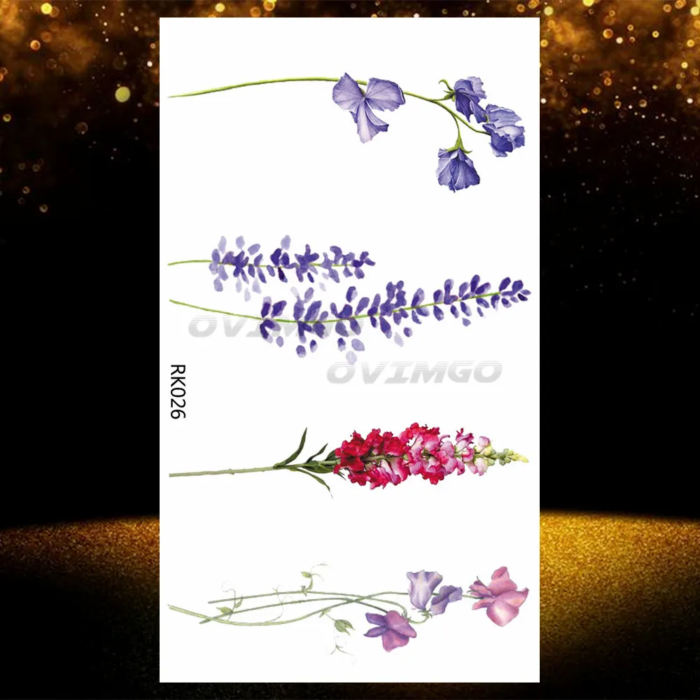 Small Purple Lavender Leaf Temporary Tattoos Women Arm Clavicle Tatoo Sticker Watercolor Transferbale 3d Plants Tattoo Paper tattoo sticker,temporary tattoos