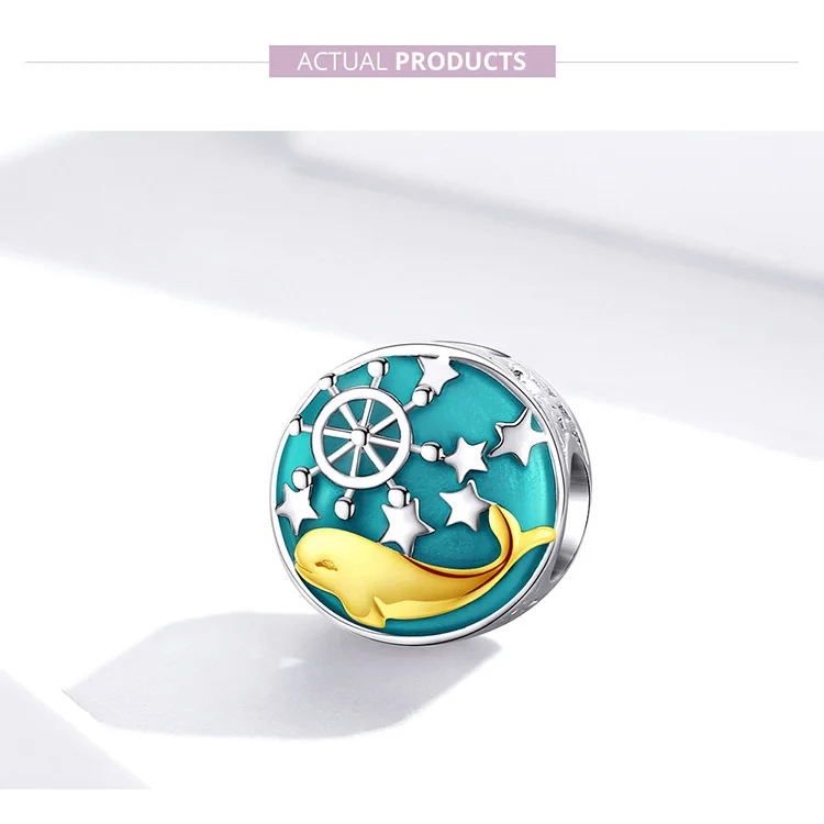 MOWIMO, 925 пробы, Серебряный КИТ, рыба, круглые синие Бусины, подходят для браслетов Pandora, амулеты, серебро 925, оригинальные ювелирные изделия Pandent BKC1296