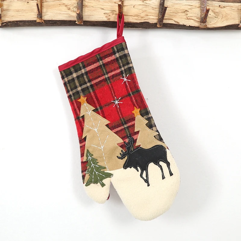 Christmas Plaid Cloth Microwave Oven Gloves Insulation Mat Baking Tools Christmas Decorations for Home Kitchen Tools