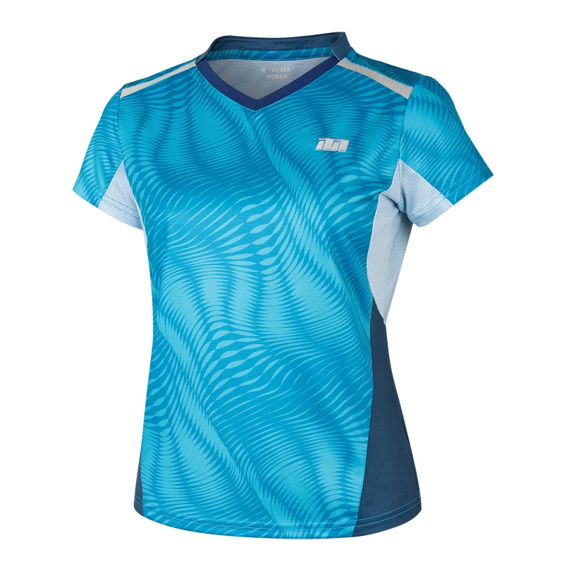 Новая одежда для бадминтона, женская летняя быстросохнущая рубашка, впитывающая пот, короткий рукав, v-образный вырез, теннисная футболка