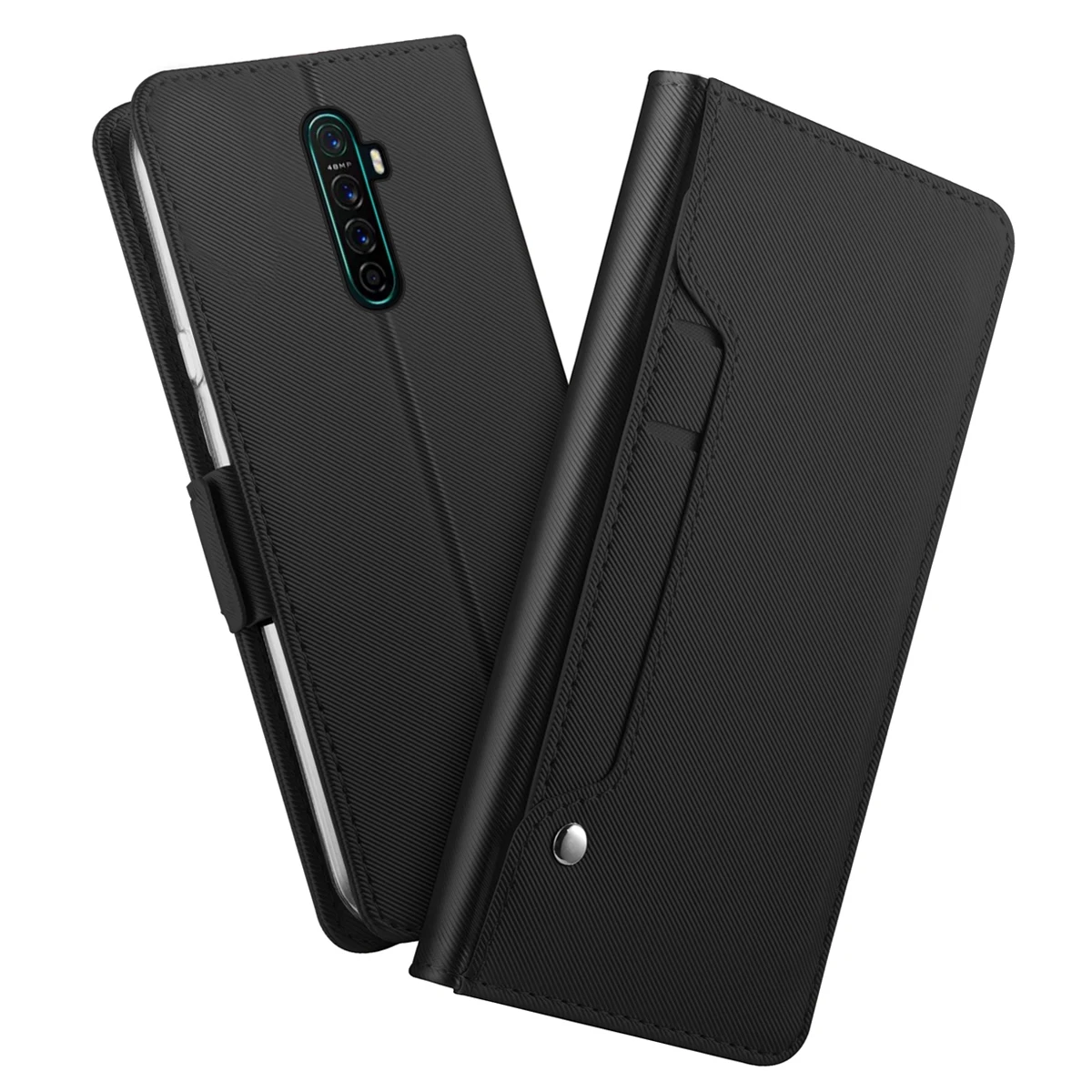 For Oppo Reno 2 Z/Realme XT/Reno Ace Case Shockproof Leather Wallet Flip Stand Mirror Cover for Oppo A9() Case Card Slot - Цвет: Черный