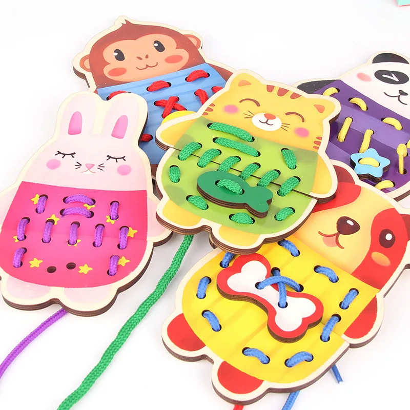 

Wooden Early Education Fruit Animal String Music with Numbers Mapping Cognitive Handmade Educational Beaded Bracelet Threading T