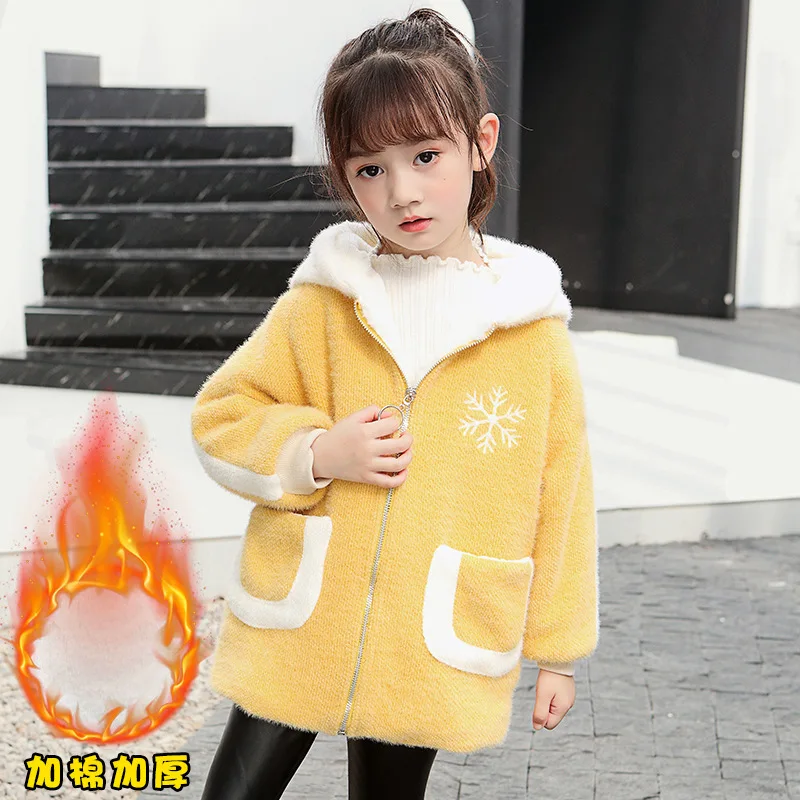 Girls Winter Cotton Coat Baby Kids Velvet Thick Jacket Children's Wool Sweater Hooded Cartoon Elk Xmas Snowsuit Outerwear