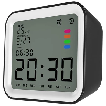 

Alarm Clock Square Design Multifunctional Wake Up Alarm Clock with Snooze, Calendar, Thermometer, Backlight Function and Hours D