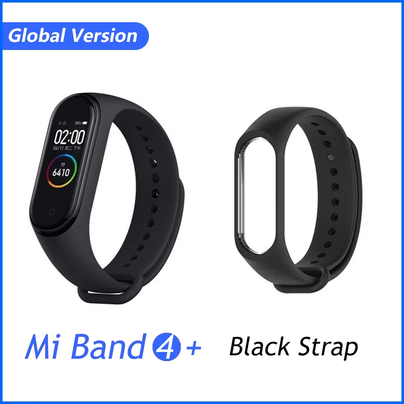 Xiaomi mi смарт-браслет 4 глобальной версии фитнес-браслет mi Band band 4 Частота сердечных сокращений 3 цвета экран Smartband - Цвет: GB Add Black Strap