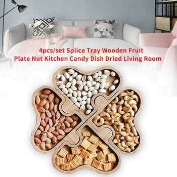 

4pcs/set Dried Tray Home Wooden Fruit Plate Tableware Storage Kitchen Organizer Splice Nut Living Room Candy Dish Snack Desserts