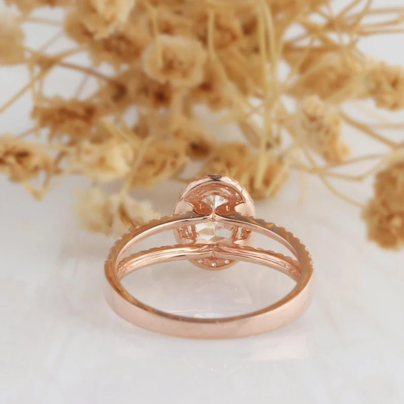 Veryins сплит-Браслет 14K розовое золото годовщина, обещание кольцо центр 1ct Овальный разрезанный муассанит обручальное кольцо с камнем для женщин подарок