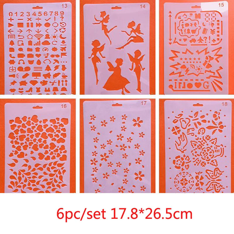 6pc Stencil Coloring Embossing Little Angel Painting Template Plastic DIY Scrapbook Diary Stamp Accessories Decoration Reusable 30 30cm big mandala flower stencil decoration diy walls layering crafts painting template scrapbook coloring embossing reusable