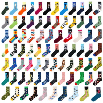 

1 pair of combed cotton socks cartoon animal bird shark zebra corn watermelon sea food geometric novelty funny socks Мужские нос