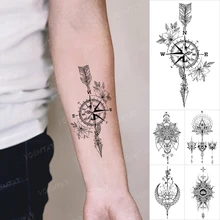 

Waterproof Temporary Tattoo Stickers Clock Compass Flower Arrow Henna Flash Tatoo Women Men Indian Hand-painted Small Fake Tatto
