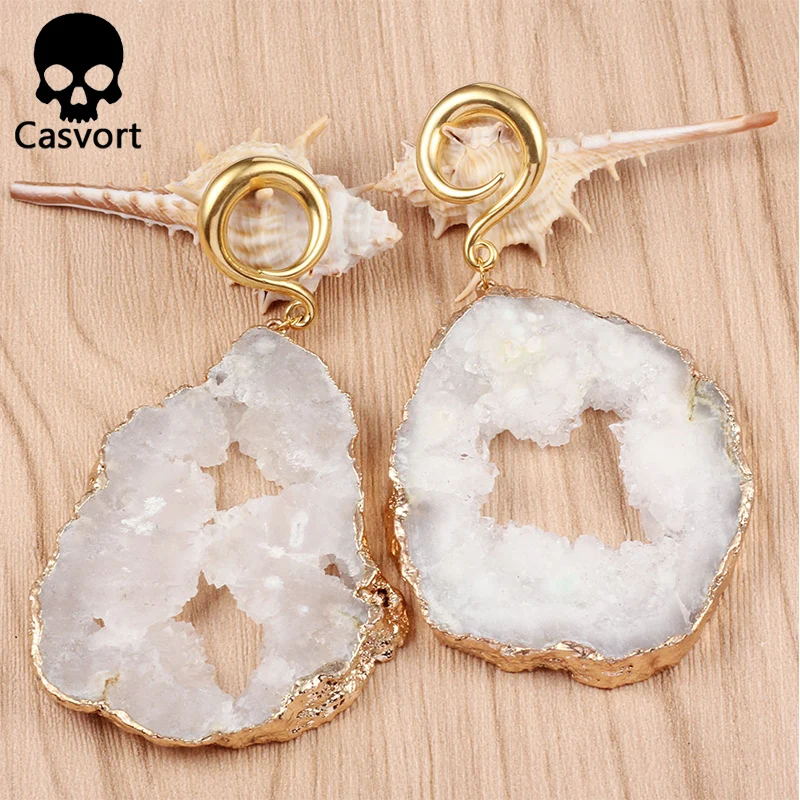 Casvort 2 шт Новые несимметричные с драгоценными кристаллами затычки для ушей Висячие тоннели из нержавеющей стали золотые ушные крючки калибры для пирсинга