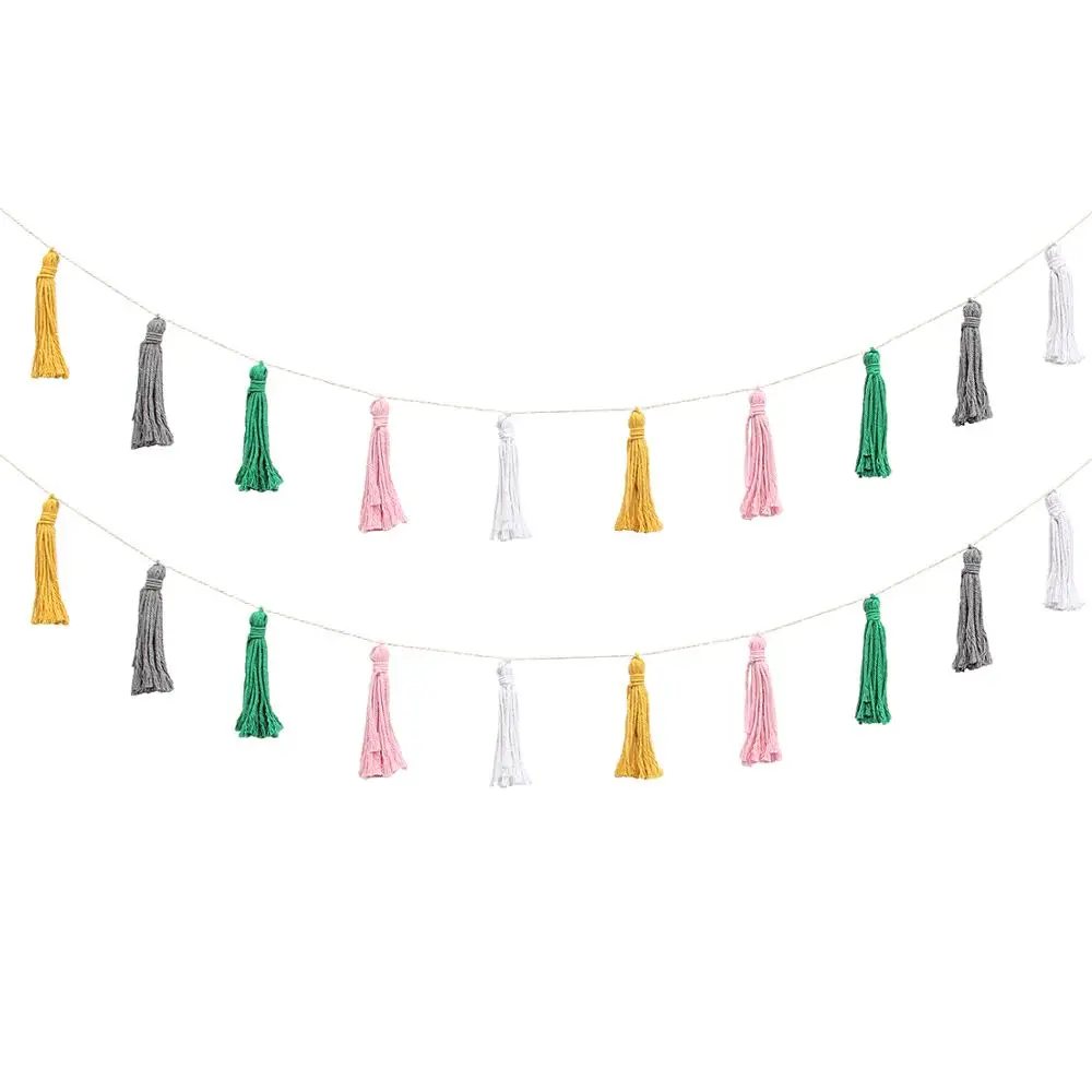2 Pack Cotton Tassel Garland Colored Tassels Banner Decorative Wall Hangings for Boho Home Decor, Birthday Mother Day Party, Ba - Цвет: Многоцветный