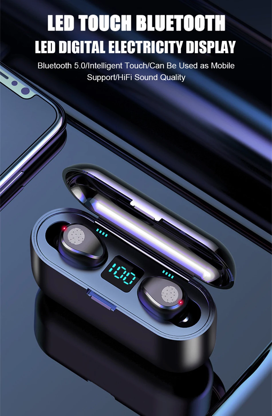 Wireless Earphone bluetooth Headphone TWS HIFI Headset F9 Mini In-ear Sports Earphone Support iOSAndroid  Business Earpieces (5)