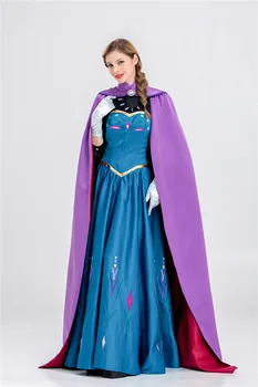 

Novelty Woman Dress Playing Frozen Snow Anna Fancy Dress With Cape Queen Cosplay Stage Costume Women Adults