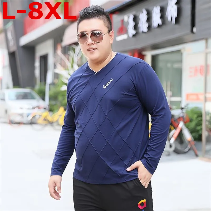 Большой Размеры 8XL 7XL 6XL 5XL новая весенняя футболка с длинным рукавом для мужчин