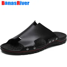 Уличные мужские шлепанцы; Летняя обувь на плоской подошве без застежки; летние туфли; высококачественные пляжные вьетнамки из спилка; дышащие Вьетнамки; размеры 38-48