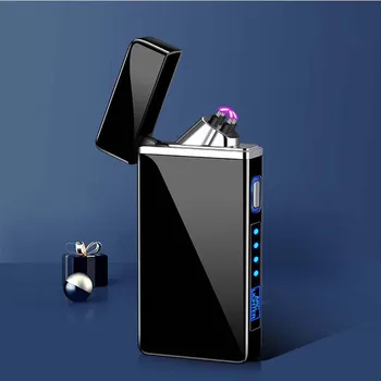 

2020 New USB Electric Lighter Finger print Touch Fire Electronic Plasma Dual Arc Lighter Windproof Metal Cigarette Lighter Gadge