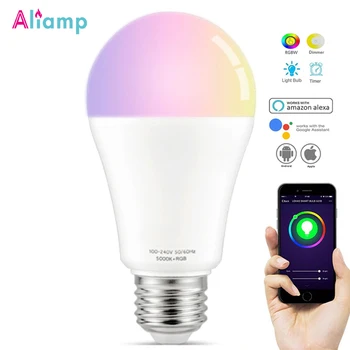 

E26 E27 WiFi Smart LED Light Bulb 7W Lamp RGB Warm Cool White Color Changing Mood Lightbuble Remote Control By Alexa Google Home