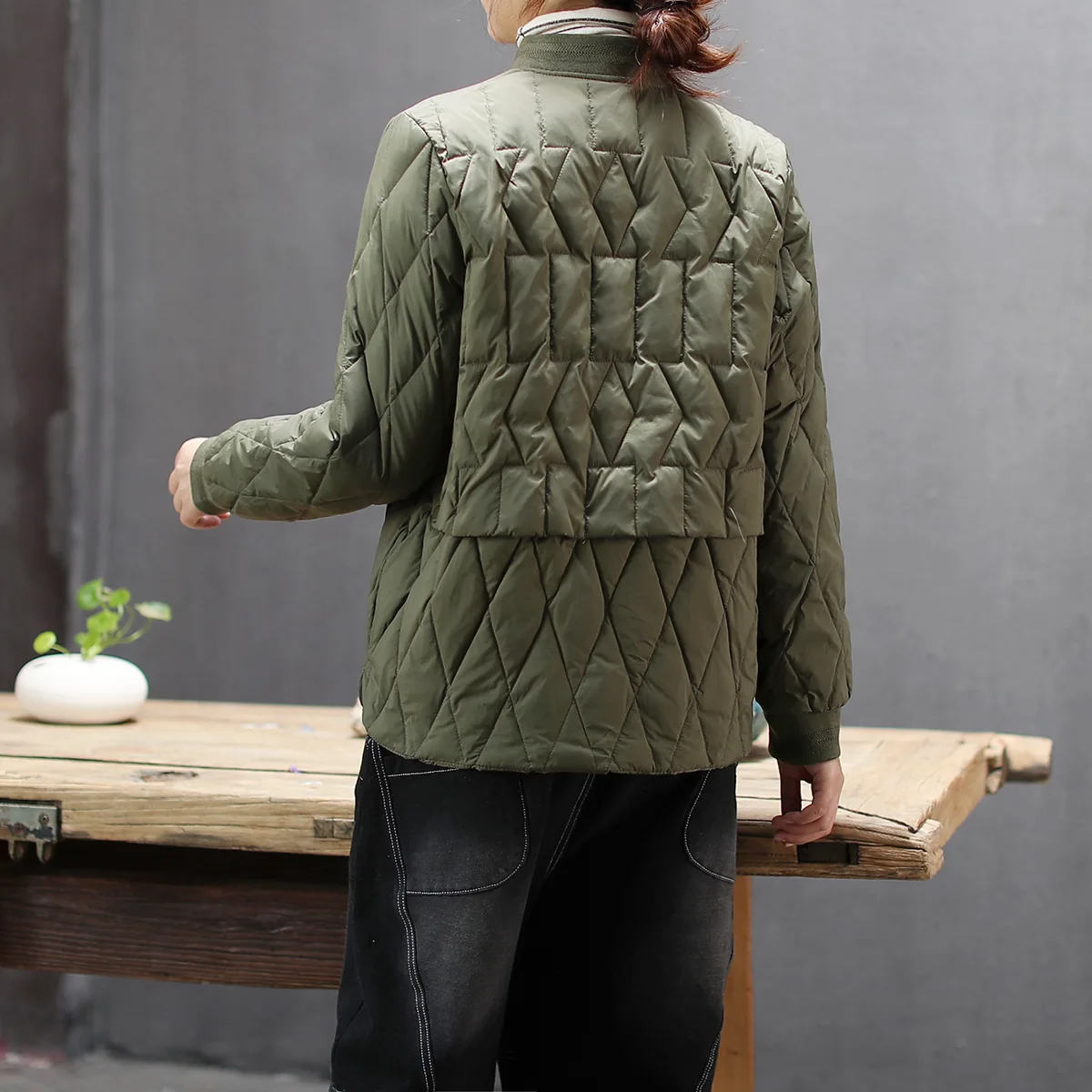 Autumn And Winter New Style Retro Rhombus Slimming Short down Jacket Baseball Cotton Coat Blouses Four Colors