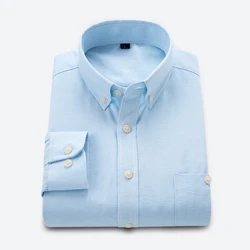 Manga longa masculina oxford xadrez listrado camisa casual frente remendo peito bolso regular ajuste botão para baixo colarinho grosso trabalho camisas