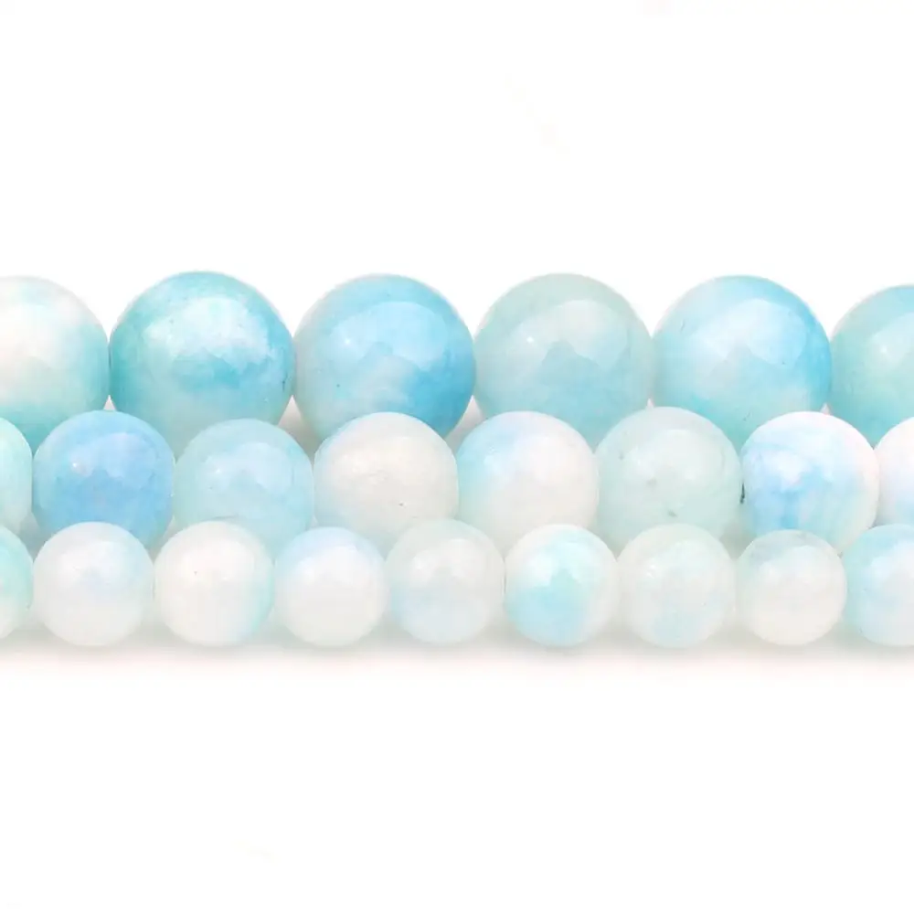 6/8/10mm Natural Sky Blue &amp White Persian Jades Stone Beads Round Loose for DIY Handcraft Jewellery Making 15'' Strand |