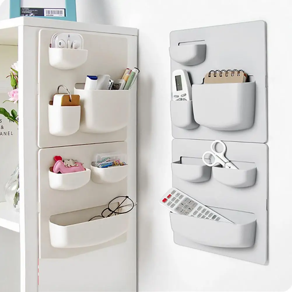 Storage Box Sticker Wall Hanging Holder Plastic Organizer Bathroom Basket Shelf 
